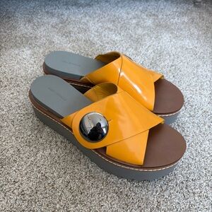 Zara Y2K 90s Platform Slip On Sandal Mules Mustard Yellow Size 38